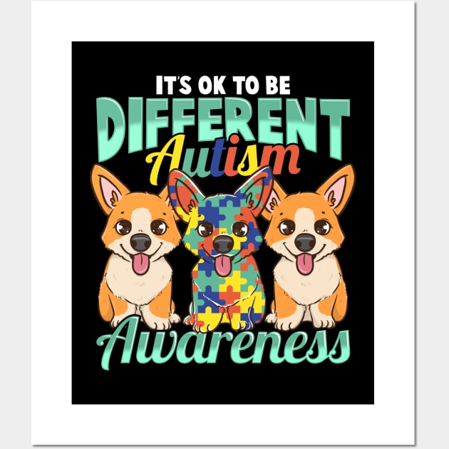 It's OK To Be Different Autism Awareness Puppies Wall Art by theperfectpresents